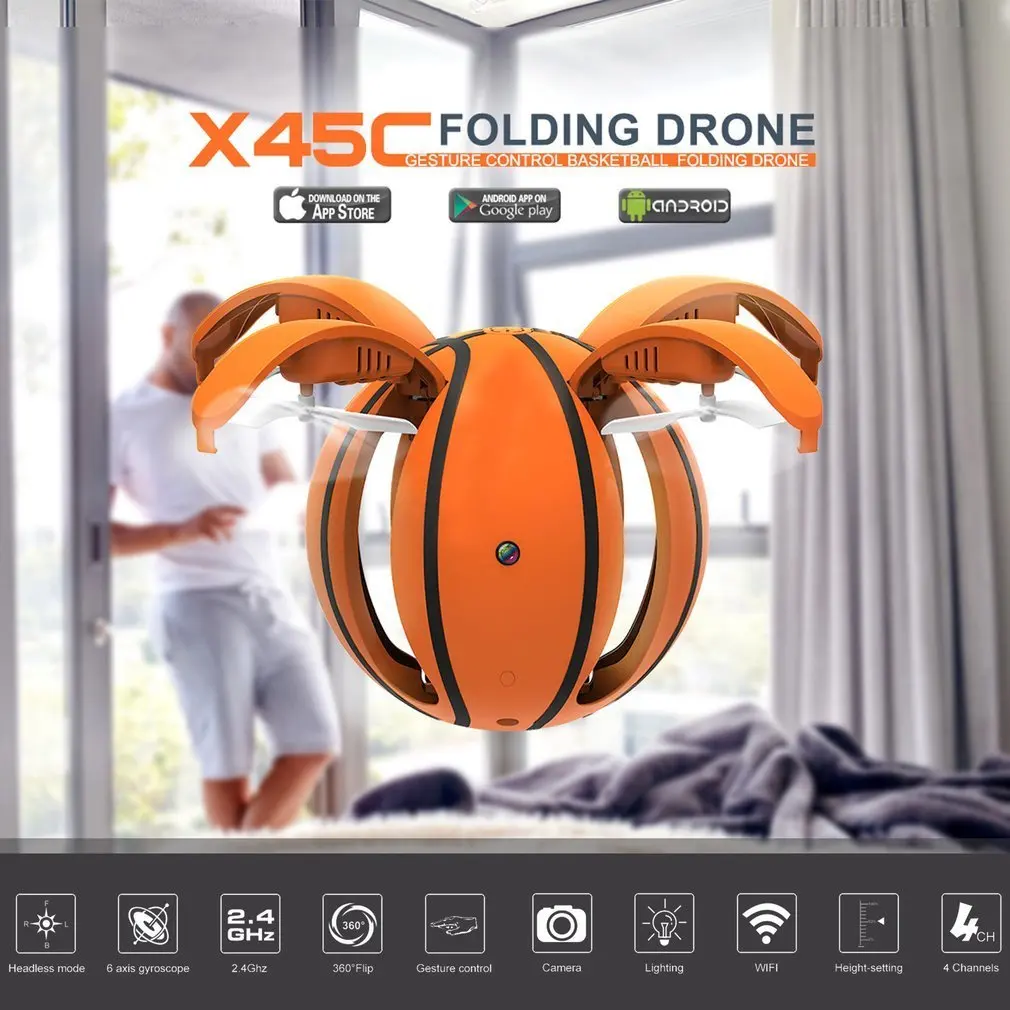 

X45-1 RC Drone Camera 720P 2.4Ghz Wifi FPV Foldable Basketball Plane Altitude Hold Headless Mode G-sensor Quadcopter Aircraft