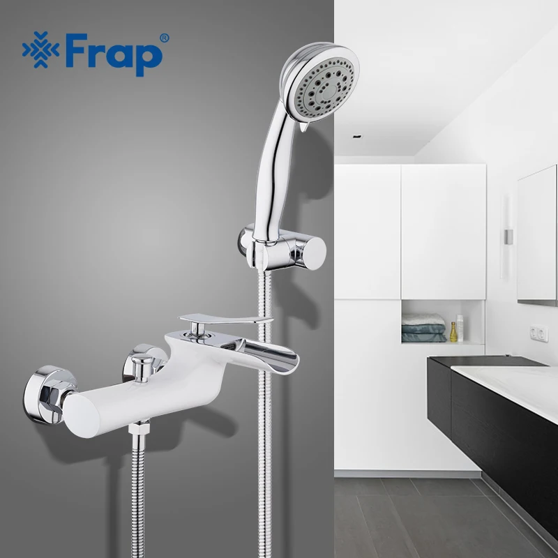 Frap الأبيض حمام حوض الحنفيات الكروم النحاس دش صنبور مجموعة خلاط حوض الاستحمام الحنفية واحدة مقبض أدوات دش للحمام