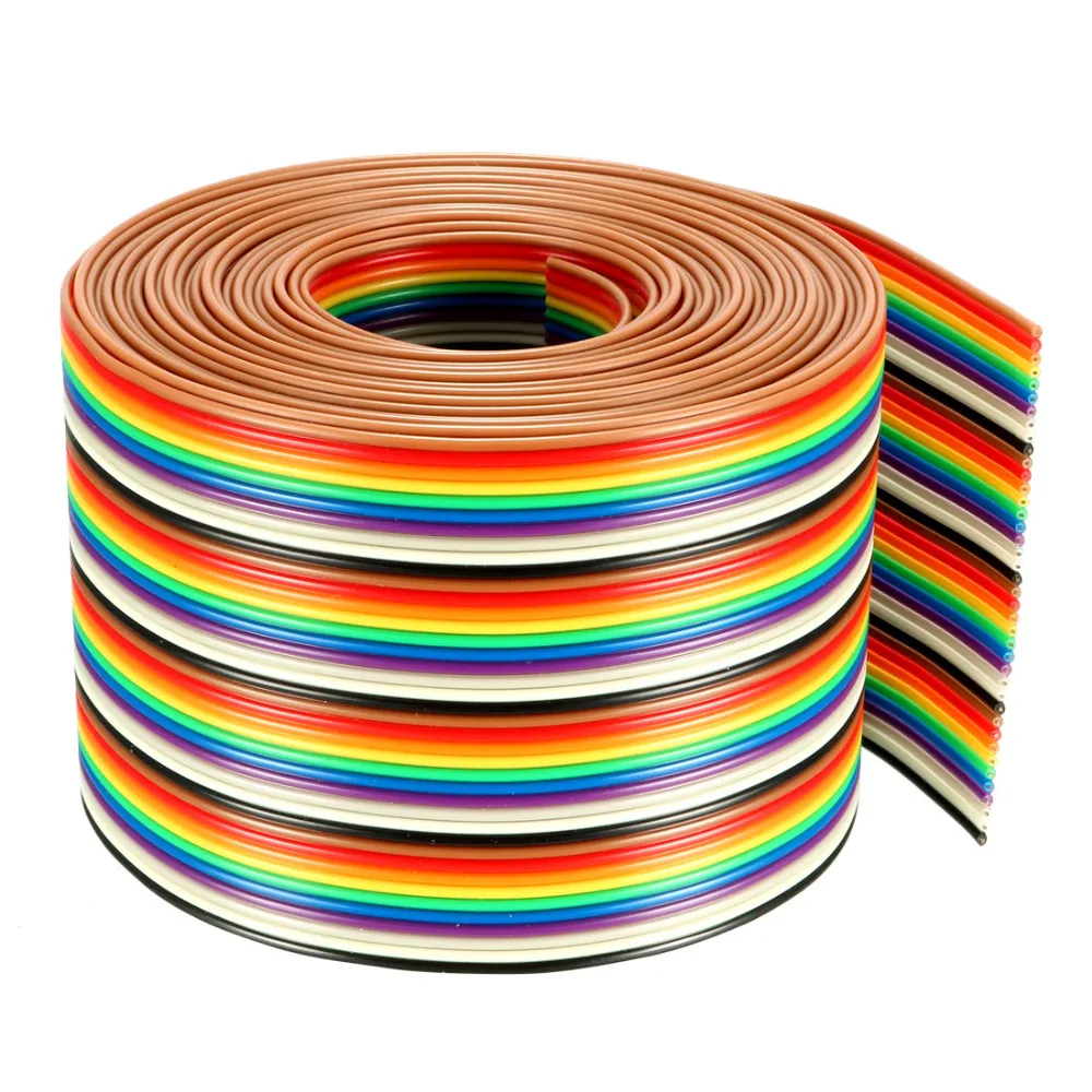 

Uxcell Rainbow 40P Flexible Flat Jumper Wire 1.27mm Pitch Ribbon Cable Breadboard 4 Meters Long for PCB DIY 1Pcs