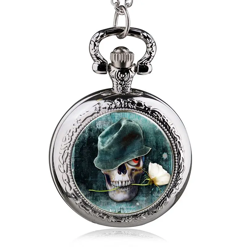 Винтаж Silver Ghost Rider череп карманные часы ожерелье и человека, цепочки подарки