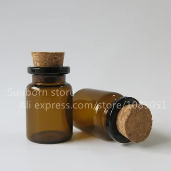 

1000pcs 6ml 6cc amber cork stoppered vial brown empty glass bottle with wooden cork glass sample vial wishes bottle
