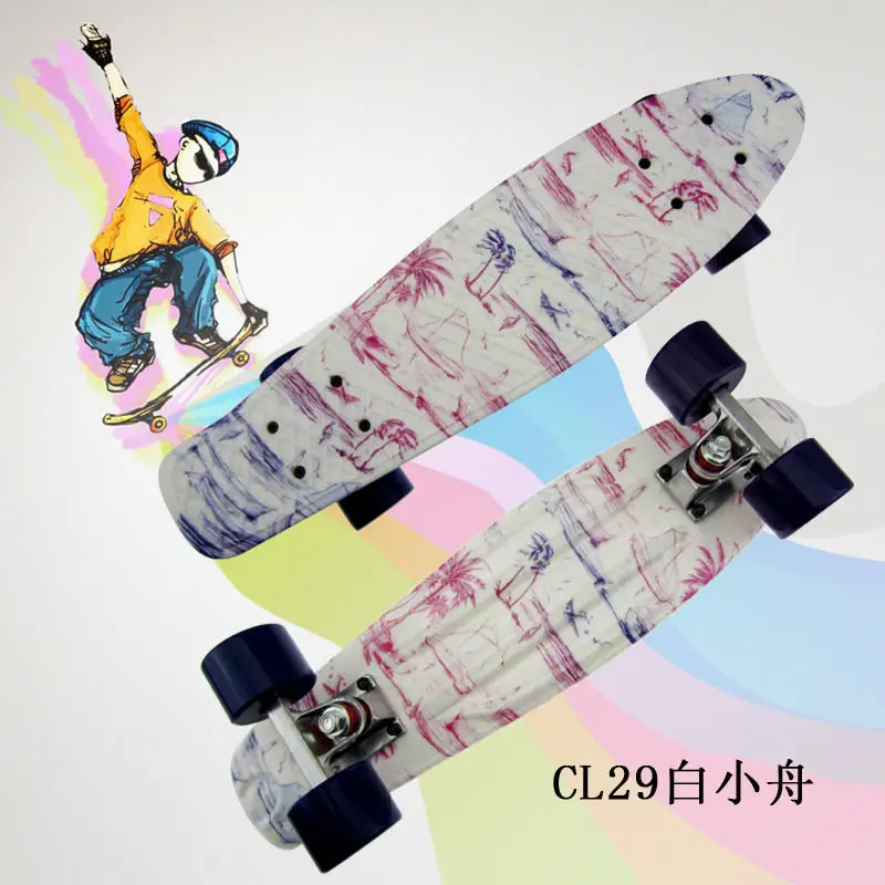22 "сияющий цвет смешанный скейт Cruiser доска Пластик Ретро Стиль банан скейтборд Свет Мини Longboard с хорошим качеством