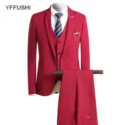 Yffushi Для мужчин Свадебный костюм Slim Fit носить формальный мужской костюм комплект из 3 предметов классические Костюмы, платья для праздников