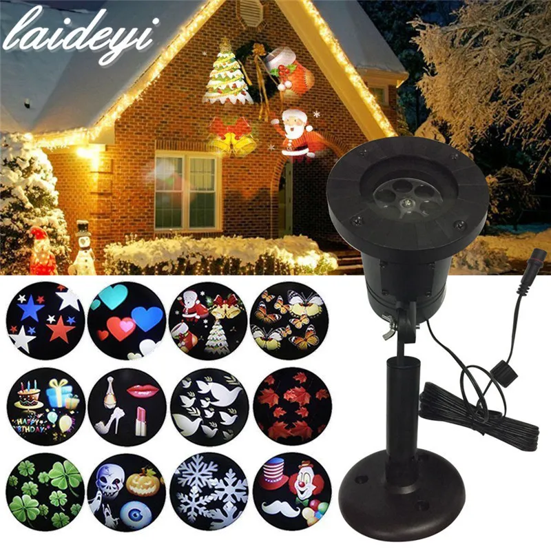 

12 Patterns Christmas Laser Projector Lamp Waterproof LED Stage Lighting Effect For Disco DJ Halloween Party Decoration