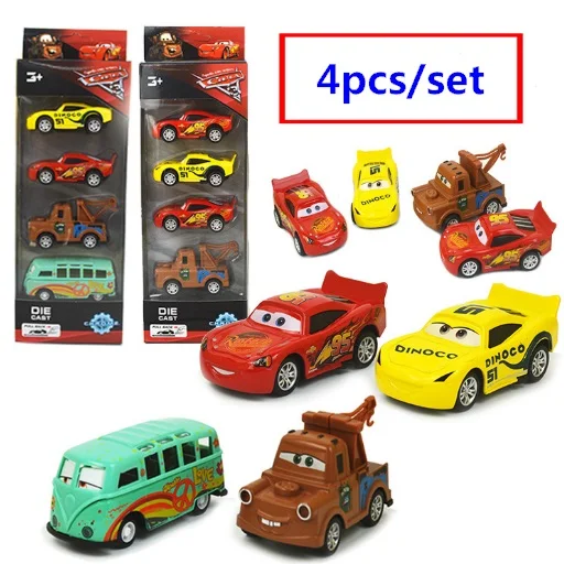 

4pcs/set Cars 2 3 Lightning Juniors Mater Fillmore Jackson Storm Cruz Ramirez 1:55 Diecast Metal Alloy Pull Back Car Toys Model