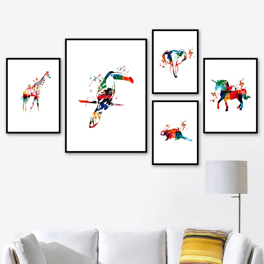 

Toucan Unicorn Elephant Giraffe Abstract Posters And Prints Wall Art Canvas Painting Nursery Wall Pictures For Kids Room Decor