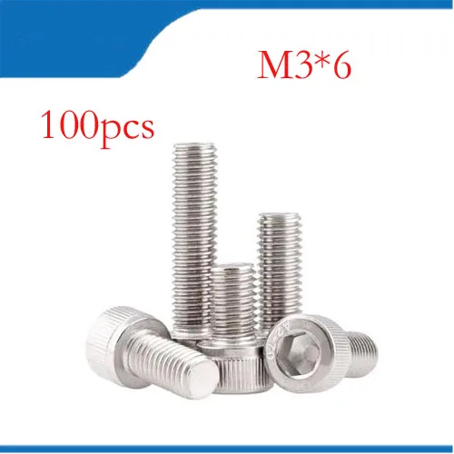 

M3 screws m3 bolt 100pcs/Lot Metric Thread DIN912 M3x6 mm M3*6 mm 304 Stainless Steel Hex Socket Head Cap Screw Bolts