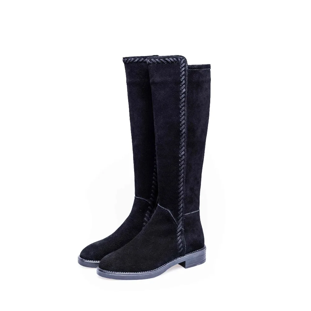 Online Krazing Pot genuine leather stretch long boots med heel sewing gladiator women keep warm preppy style over the knee boots L16