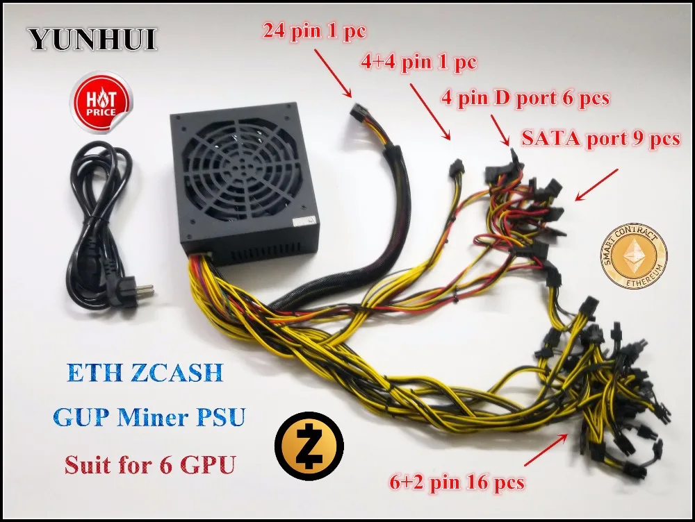 Цена по прейскуранту завода-изготовителя ETH и т. д. Zcash ZEC ZCL Шахтер золото мощный вентилятор 1800 W Макс 12 V 150A источник электропитания для R9 380 RX