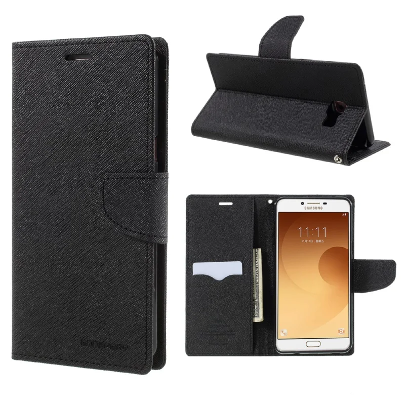MERCURY GOOSPERY Phone Case PU Leather Wallet Phone Cover for Samsung Galaxy C9 Pro Blackin
