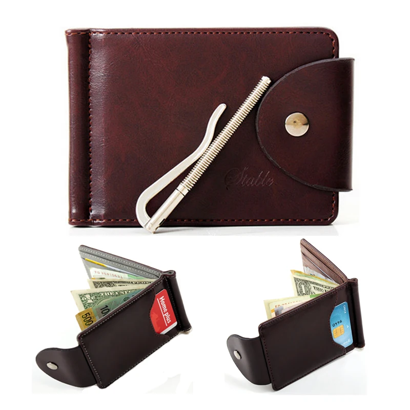 New arrival Men's leather wallets with photo holder Solid designer money clip purse with Hasp