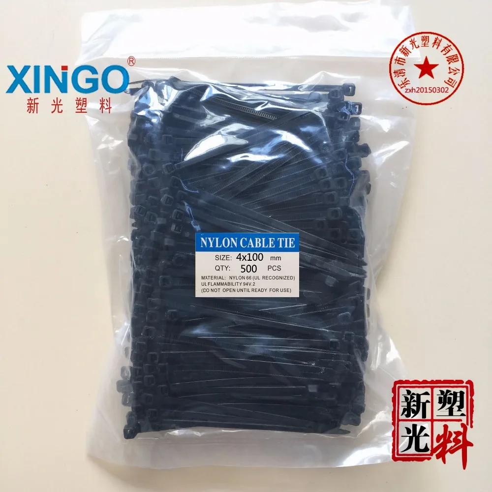 

500Pcs/pack 4*100mm High Quality width 3.6mm Black Color (National Standard) Self-locking Plastic Nylon Cable Ties,Wire Zip Tie