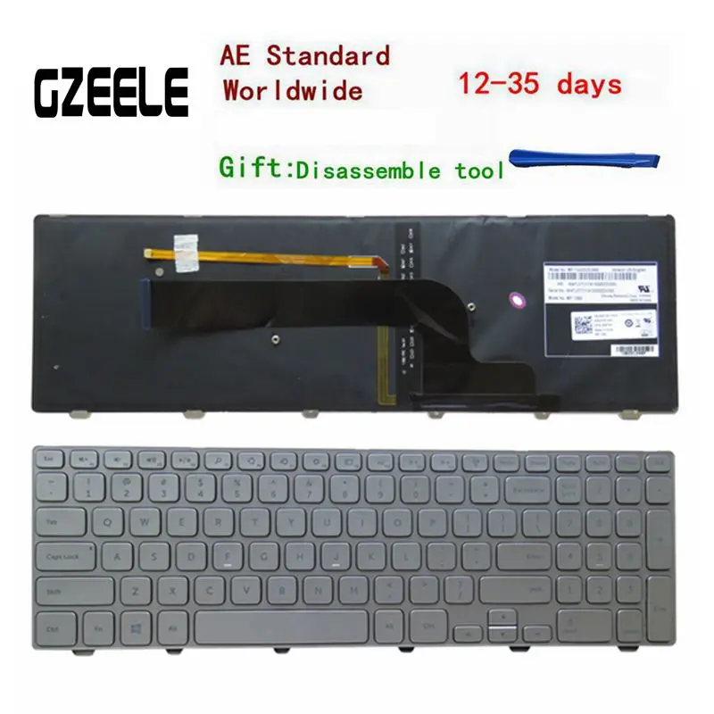 

English Keyboard for Dell Inspiron 15-7000 15 7537 7737 15HR 2525s 2528s series US Keyboard Backlit with SILVER FRAME