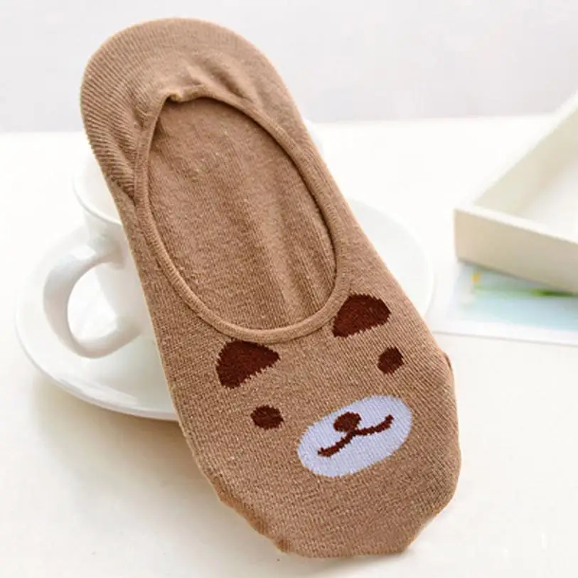 Летние женские невидимые хлопковые носки нескользящие с низким вырезом мультфильм носки с животными тапочки удивительные Jul 12 - Цвет: Coffee