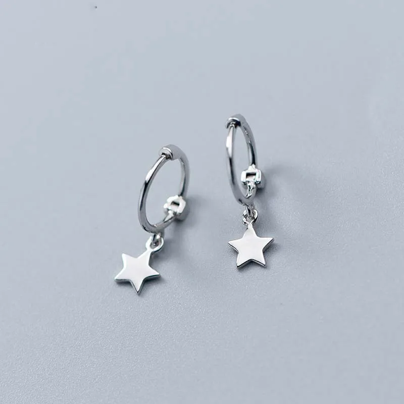 

Cute 925 Sterling Silver Hoop Earrings for Women Tiny Star Charms Circles Small Hoop Earring Fashion Jewelry Gift