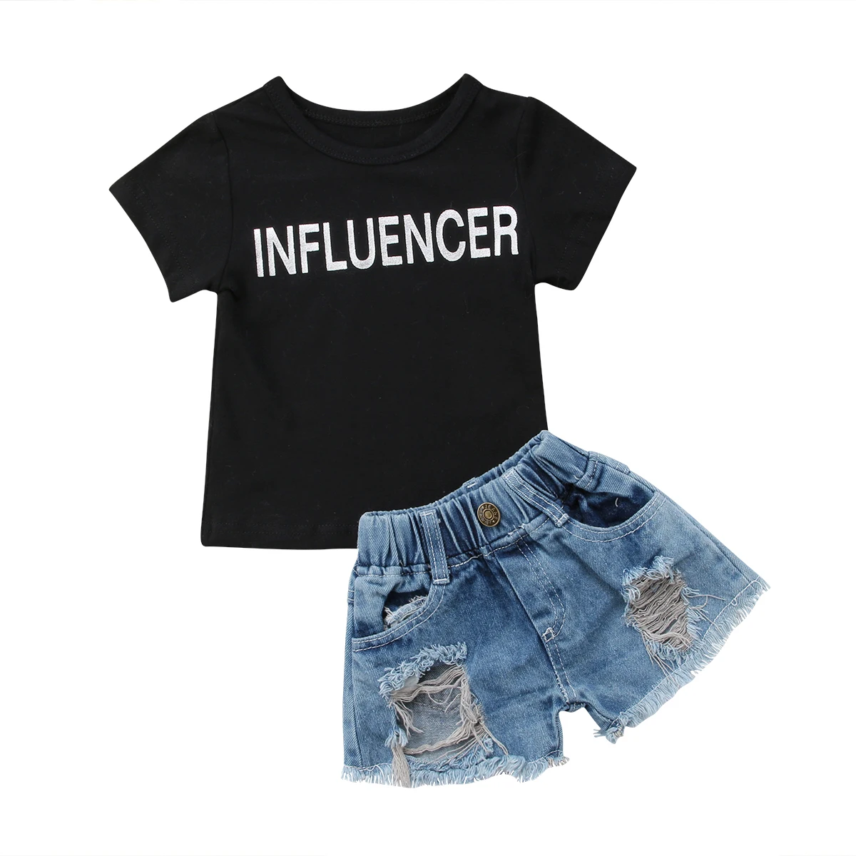 

Toddler Kids Baby Girls Casual T-shirt Tops+Denim Shorts Outfits 2Pcs/Set