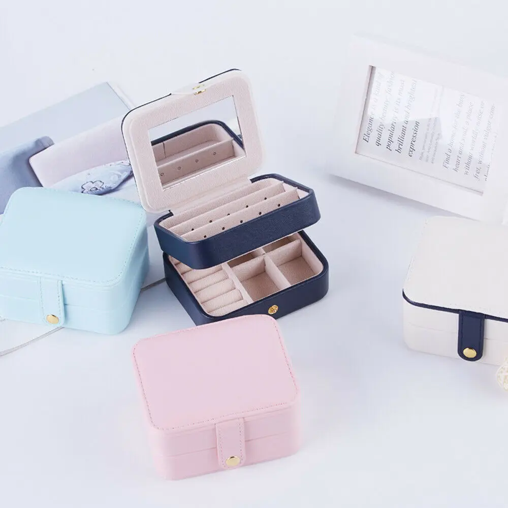 

Portable Rectangle Packaging Necklace Rings Earrings Storage Organizer Zipper Portable Women Travel Case Jewelry Display Box