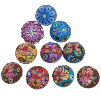 

Wholesale 30Pcs Mixed Polymer Clay Cabochon Snap Buttons Fit Bracelets Jewelry Making Charms 19mm