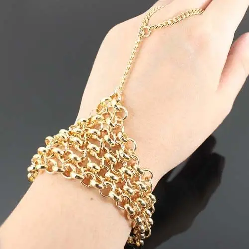 New Women Hand Chain Fashion Gold Basket Weave Bracelet Metal Jewelry