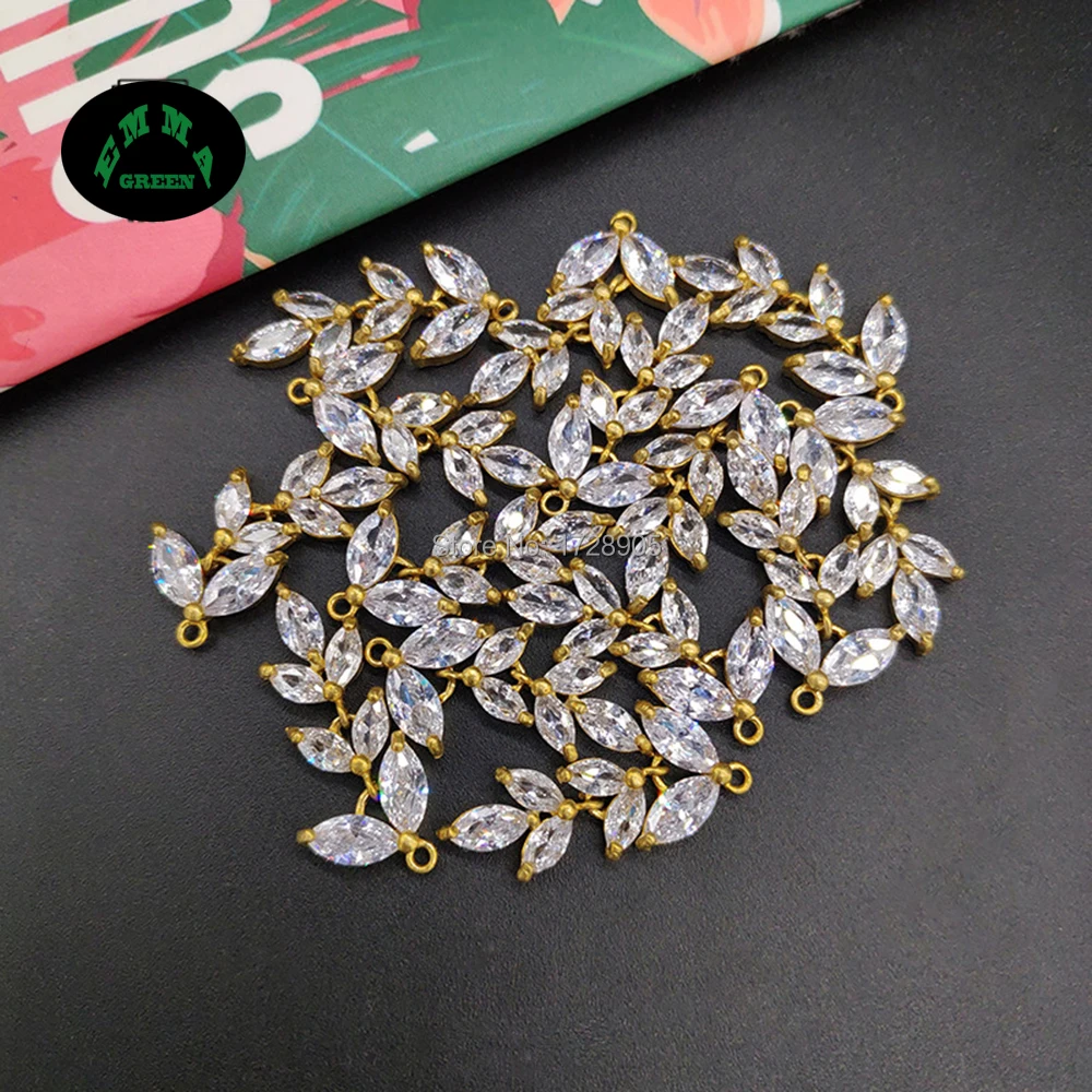 

Leaf Flower Zircon Dangle Charm Pendant Crystal Copper Earrings Charm DIY Jewelry Making Findings 10 pcs 28 mm