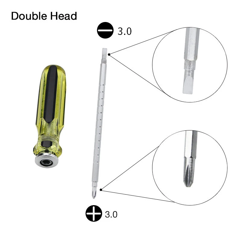

UANME Non-slip Screwdriver handle with Double Head Adjustable Shaft 3.0mm Phillips Cross Head + 2.5mm Flat Head Screw Bits