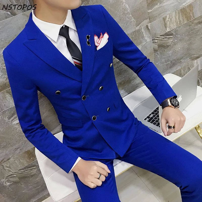

Royal Blue Double Breasted Suit Plus Size 3xl 4XL 6 Solid candy Color Grey Wedding Suit Bridegroom Suit costume homme bleu