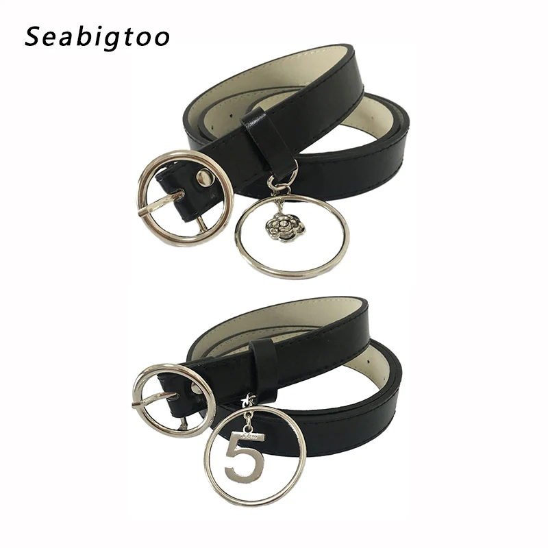 Circle buckle ring belts for womens jeans PU leather belts female male