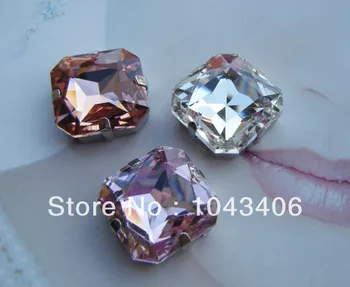 

free shipment 24mm 75Pcs/Lot three color one color 25pcs Lt Sapphire Color Octagonal Square beads Stone With Claw Setting