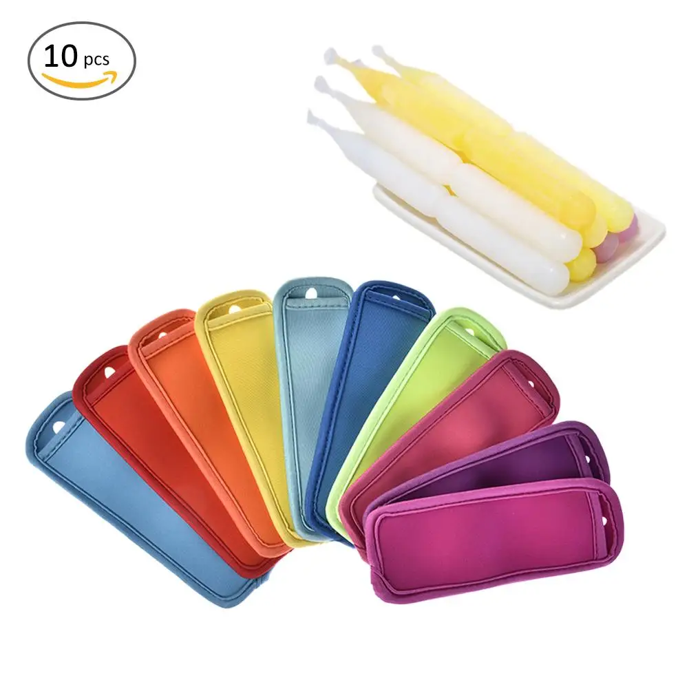 

10Pcs Colorful Popsicle Holders Pop Ice Sleeves Freezer Reusable Summer Icy Block Lolly Cream Holder For Kids