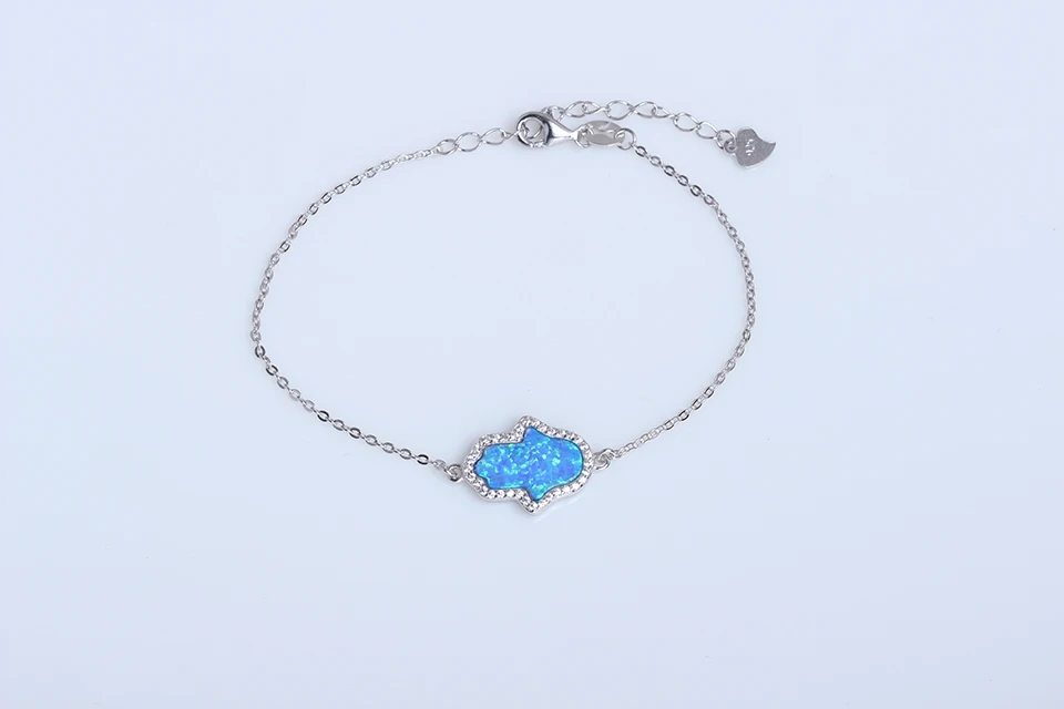 TONGZHE Bracelets Woman Fashion 925 Sterling Silver Jewelry Lucky Synthetic Opal Hamsa Hand Bracelet Men Pulseras
