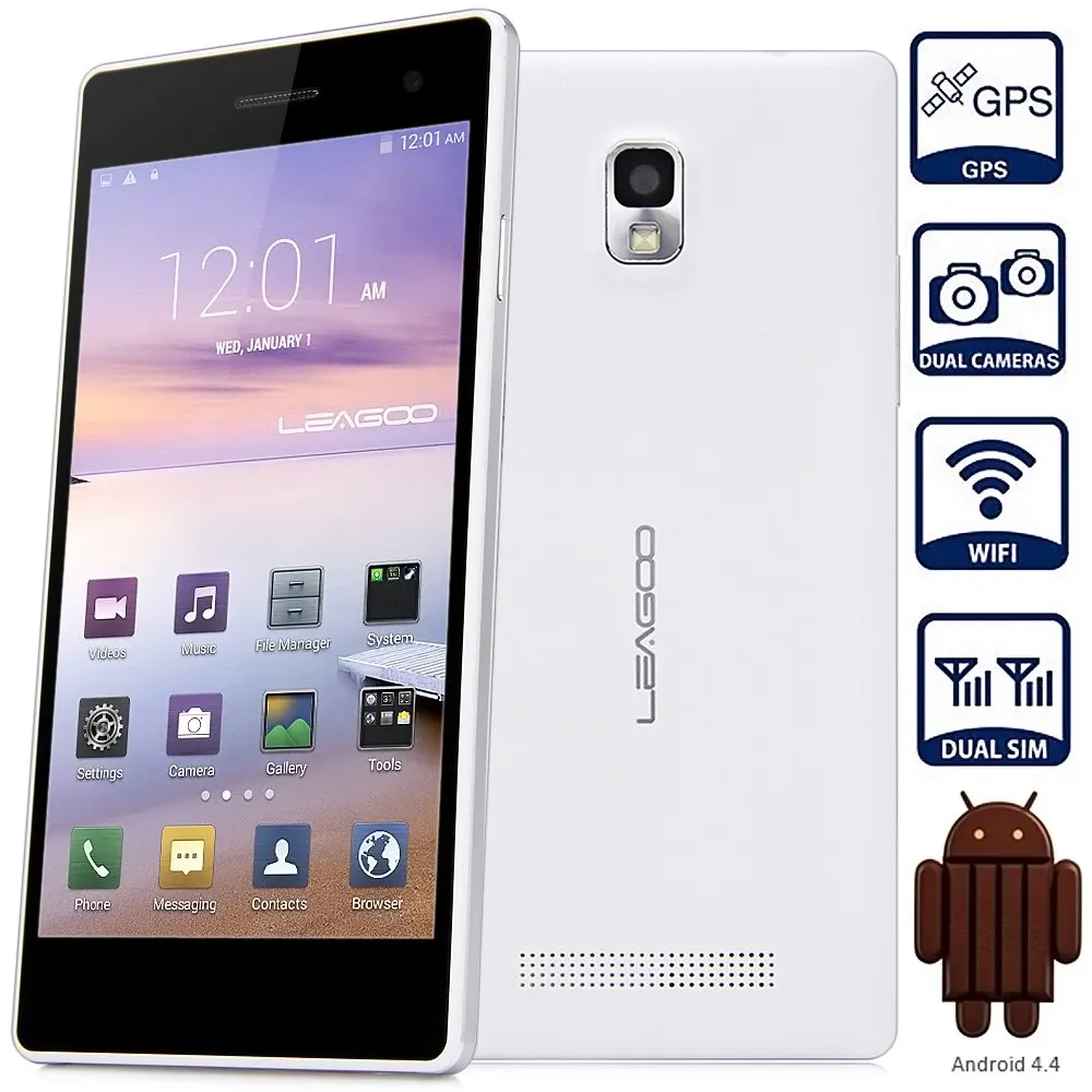 LEAGOO LEAD 2 Android 4.4 Smartphone 5.0 Inch 3G MTK6582 1.3GHz Quad Core Mobilephone 1GB+8GB WiFi GPS QHD IPS Screen Cellphone