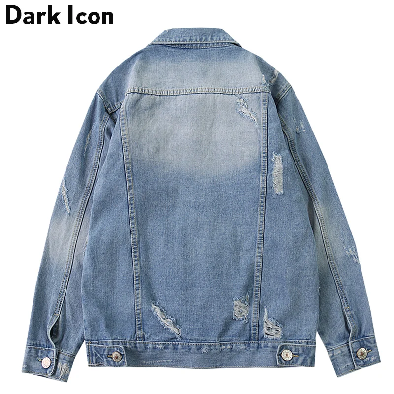 Dark Icon Solid Color Ripped Jeans Jacket Men Hip Hop Jackets 2019 New Fashion Men's Denim Jacket Streetwear Clothing