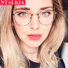 Ультра-светильник, женские круглые металлические очки, оправа, модные женские прозрачные линзы, синий светильник, очки, поддельные очки, оправа для очков