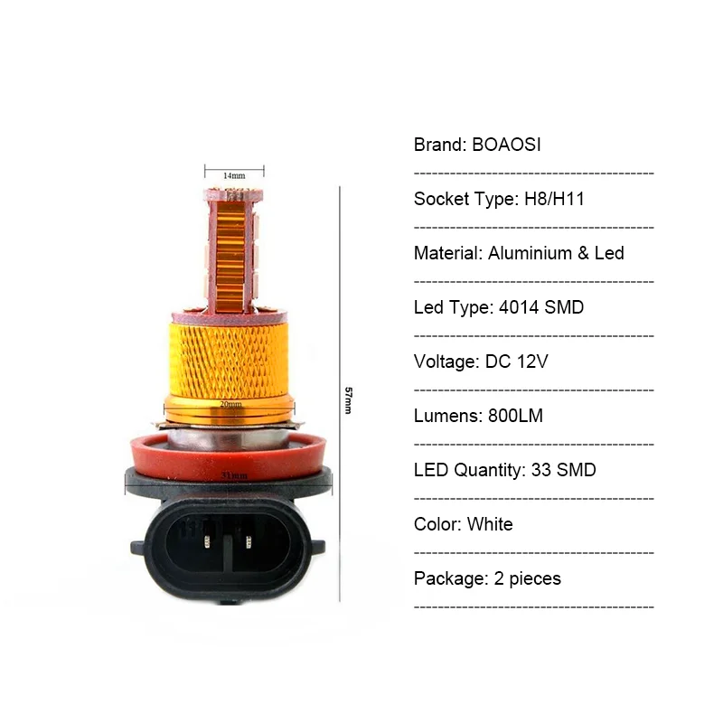 BOAOSI 2x супер белый H8 H11 CREE чип 4014SMD светодиодный туман светильник дальнего света