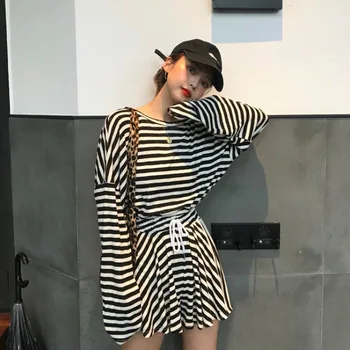 

Striped Sexy Halter Hollow T-shirt Women Lacing Striped Wide Shorts 2019 New Fashion Harajuku Casual Female Two Piece Suits
