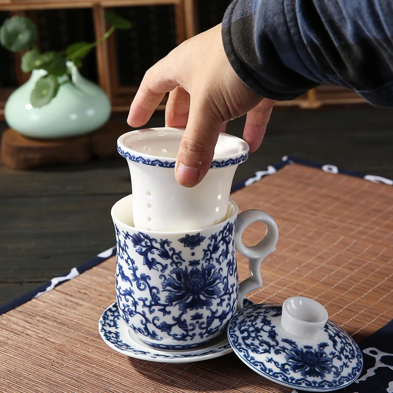 

Blue and white ceramic cup with lid office containing a family of four individual glass filter cup gifts Cups meeting