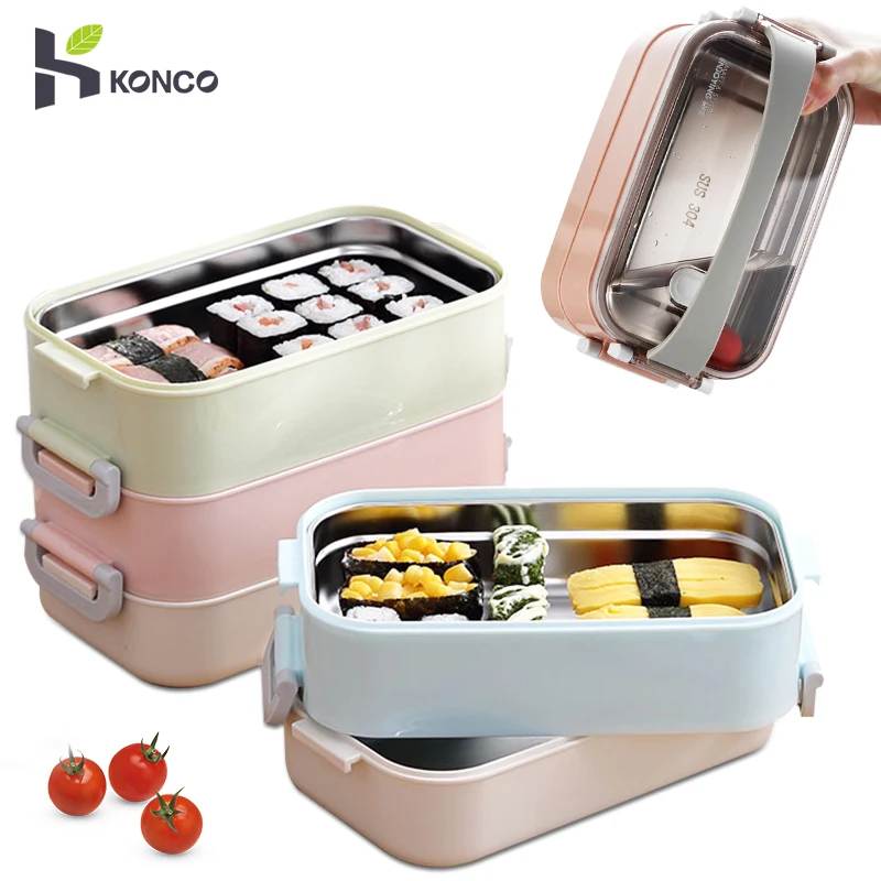 

Konco 304 stainless steel insulated lunch box thermal Bento box fast food tray with lid Leakproof portable canteen Meal Box