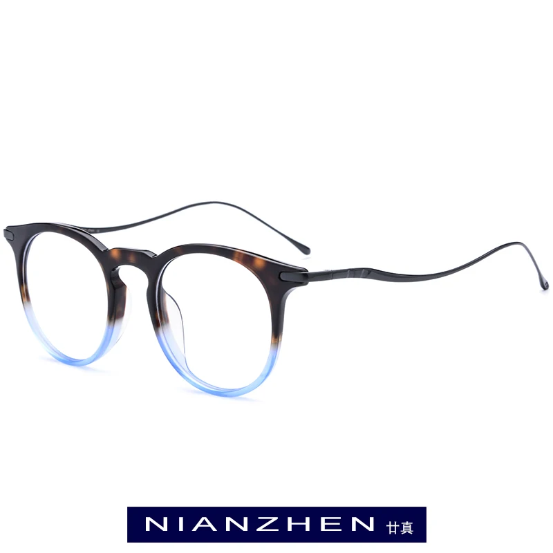 B титановые ацетатные оптические очки, оправа для мужчин, очки по рецепту, оправа для женщин, новые ретро круглые очки для близорукости, корейские очки - Цвет оправы: Leopard Blue
