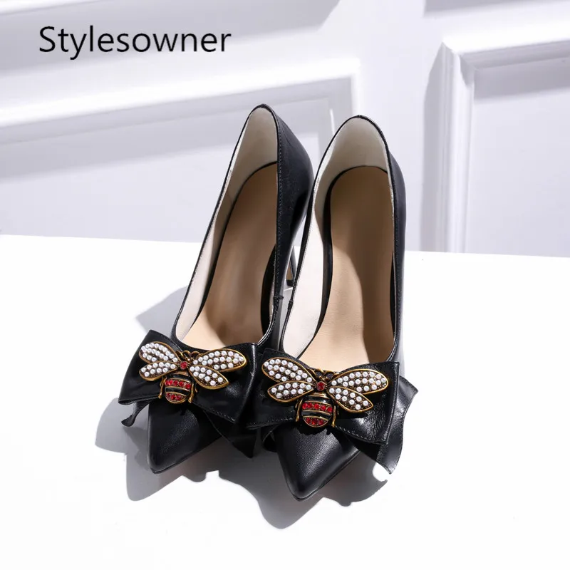 Stylesowner Korean Style Popular Design Sweet Woman Pump Shoes High Heels with Bee Fashionable Real Leather Stiletto | Обувь