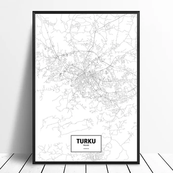 

Turku Finland Black White Custom World City Map Poster Canvas Print Nordic Style Wall Art Home Decor