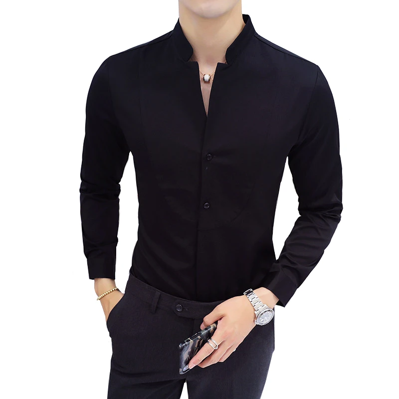 Новые осенние мужские рубашки с длинным рукавом красный Белый Черный Camisa мода Slim