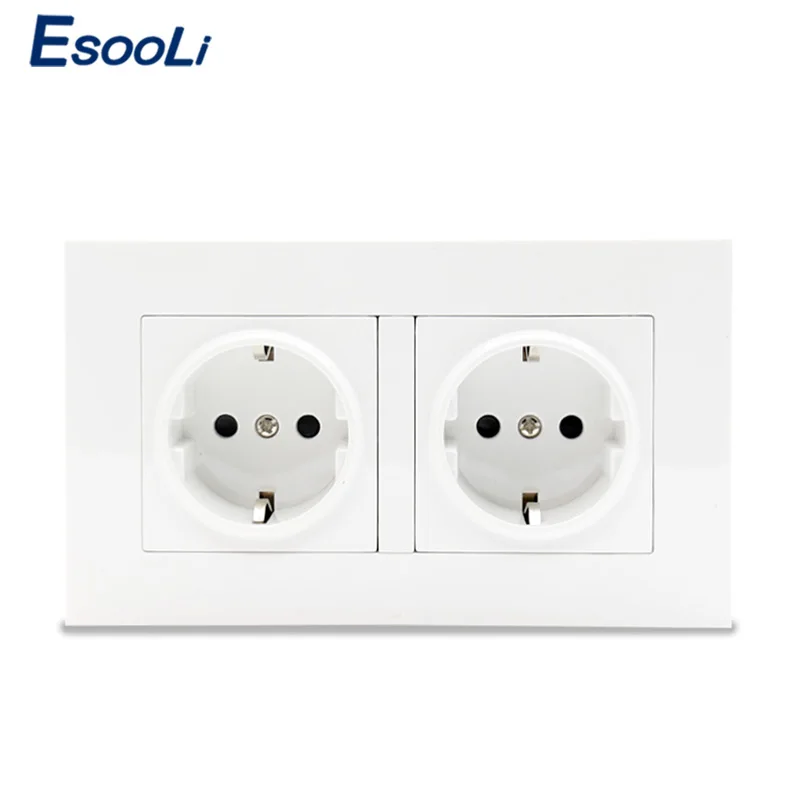 

Esooli High Quality Wall Power Dual Socket Plug Grounded, 16A EU Standard Electrical Double Outlet 146 mm * 86 mm