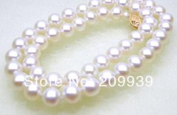 

huij 003192 MASSIVE genuine AAA+ 7.5-8mm fine round white akoya pearl necklace14k
