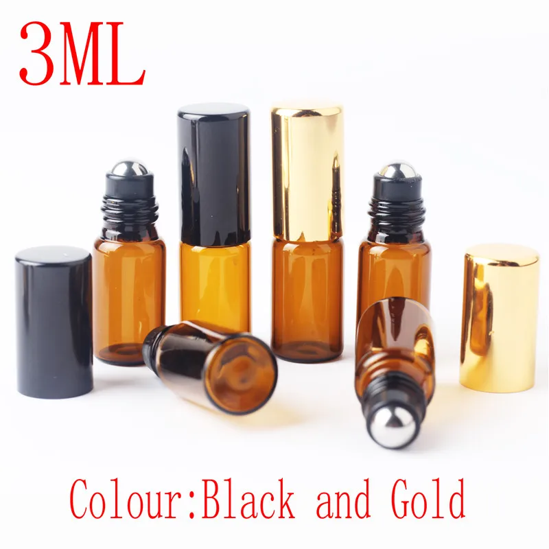 

5pieces*3ML Amber Roll On Roller Bottles For Essential Oils Roll-on Refillable Perfume Bottle Deodorant Containers Free shipping