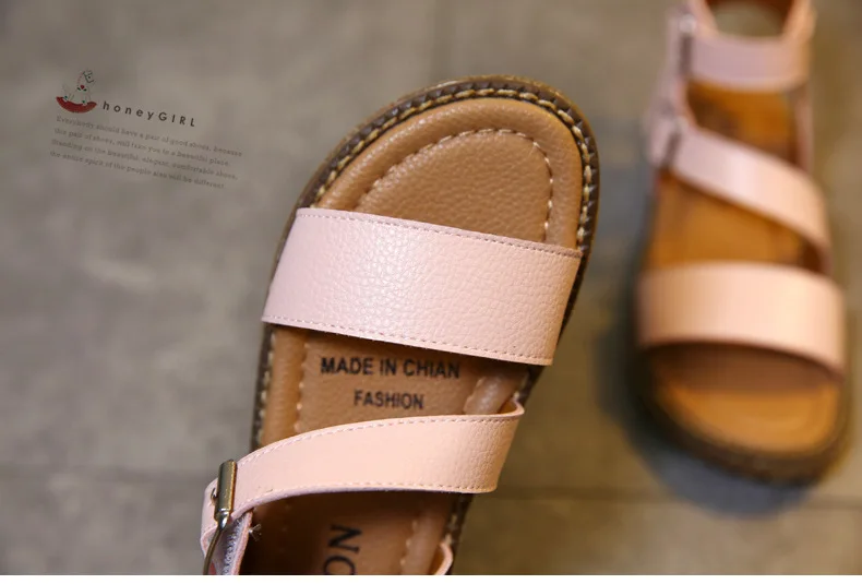 2019 летние новые 27-39 детская повседневная обувь сандалии для девочки на плоской подошве с открытым носком металлическая пряжка