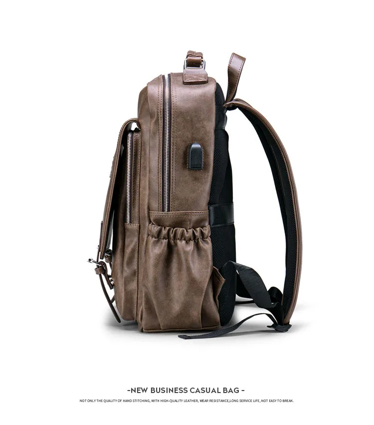 Качественный кожаный мужской мужской рюкзак из искусственной кожи 14 дюймов для ноутбука, путешествий, книг, мужской модный большой вместительный мужской рюкзак