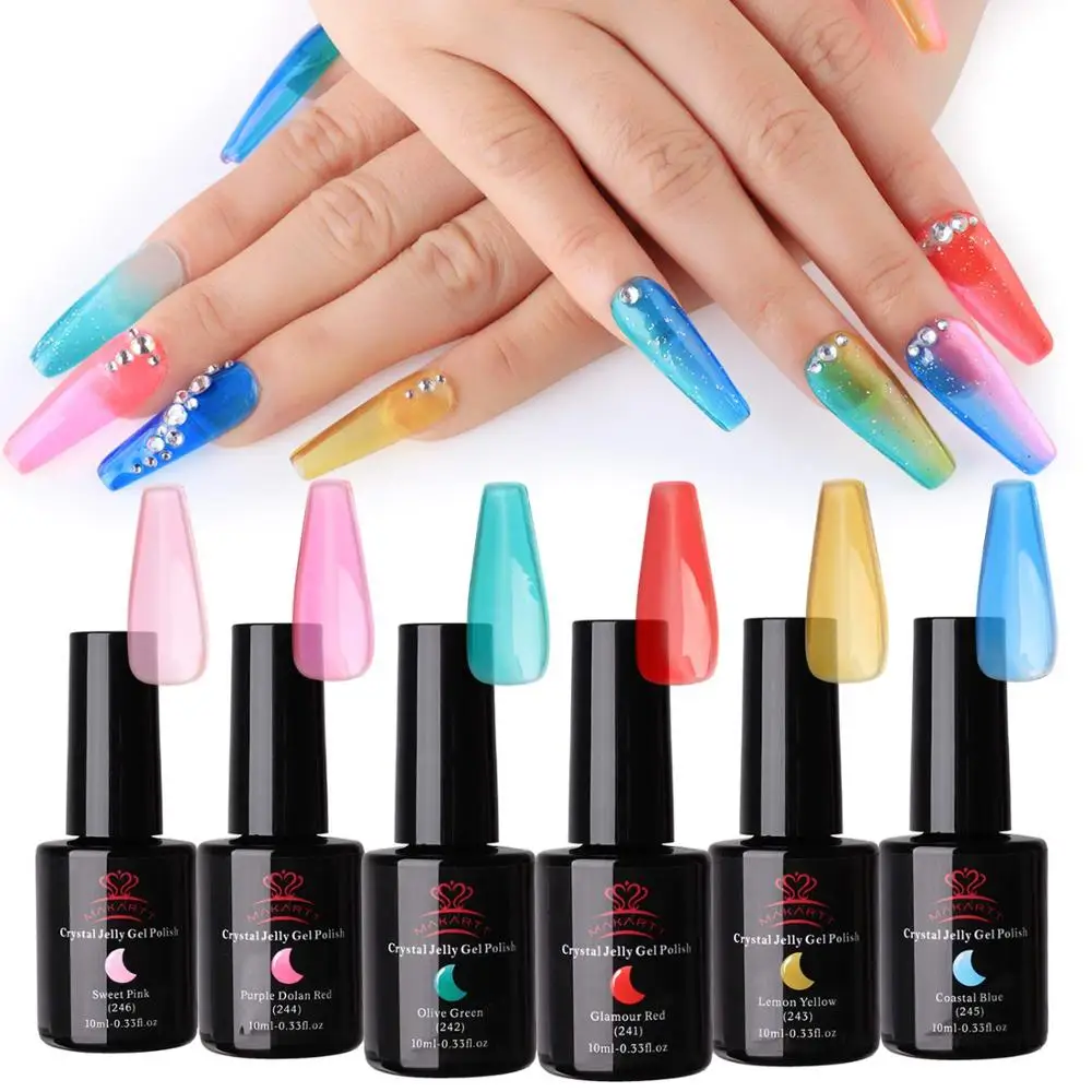 

Makartt Crystal Stunning Jelly Gel Nail Polish Sweetheart Color Series 10ml 6 Bottles UV LED Lamp Required DIY Nail Art P-24