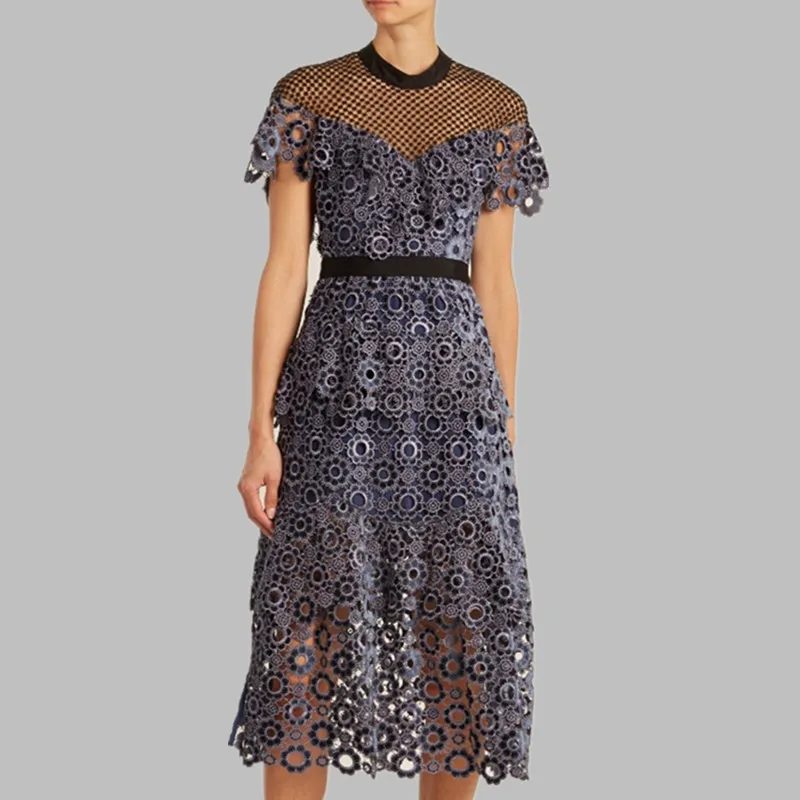 

2019 New Arrival Runway Self portrait Lace Patchwork Summer Long Dress women embroidery Maxi Dress