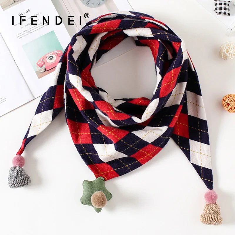 IFENDEI 2018 новые хлопковые шарфы для детей осень-зима детские нагрудники мальчиков девочек двухслойная Треугольники полотенца детская теплая