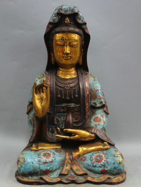 

xiuli 002318 17 Chinese Cloisonne Bronze Gild Kwan-yin Guan Yin Boddhisattva Vase Statue